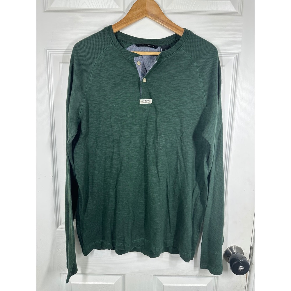 Sean John Henley Mens Size M Green Long Sleeve Slub Cotton Casual Top New